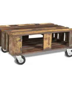 vidaXL Coffee Table with 4 Wheels Reclaimed Wood