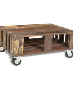 vidaXL Coffee Table with 4 Wheels Reclaimed Wood