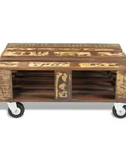 vidaXL Coffee Table with 4 Wheels Reclaimed Wood