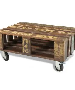 vidaXL Coffee Table with 4 Wheels Reclaimed Wood