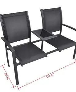 vidaXL 2 Seater Garden Bench 131 cm Steel and Textilene Black