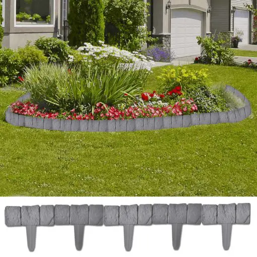 vidaXL Plastic Garden / Lawn Fence Stone Look 41 pcs 10 m