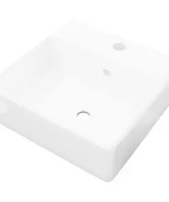 vidaXL Ceramic Basin Square with Overflow and Faucet Hole 41 x 41 cm