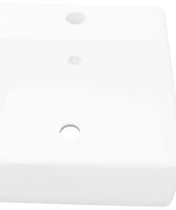 vidaXL Ceramic Basin Square with Overflow and Faucet Hole 41 x 41 cm