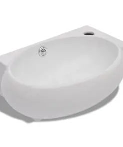vidaXL Ceramic Sink Basin Faucet & Overflow Hole Bathroom White
