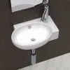 vidaXL Ceramic Sink Basin Faucet & Overflow Hole Bathroom White