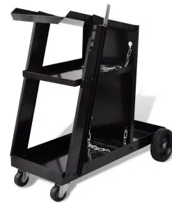 Welding Cart Black Trolley with 3 Shelves Workshop Organiser