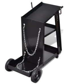 Welding Cart Black Trolley with 3 Shelves Workshop Organiser