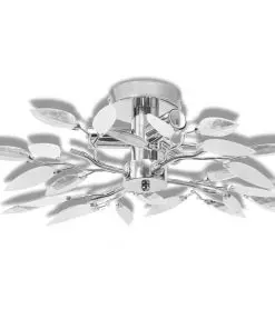 Ceiling Lamp White & Transparent Acrylic Crystal Leaf Arms 3 E14 Bulbs