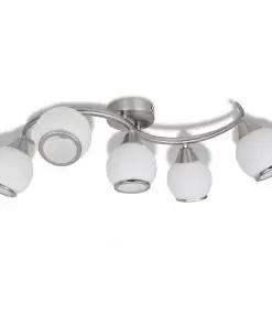 Ceiling Lamp with Glass Shades on Waving Rail for 5 E14 Bulb