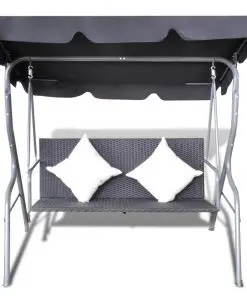 vidaXL Outdoor Hanging Rattan Swing Bench with a Canopy Black