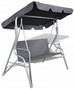 vidaXL Outdoor Hanging Rattan Swing Bench with a Canopy Black