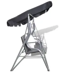 vidaXL Outdoor Hanging Rattan Swing Bench with a Canopy Black