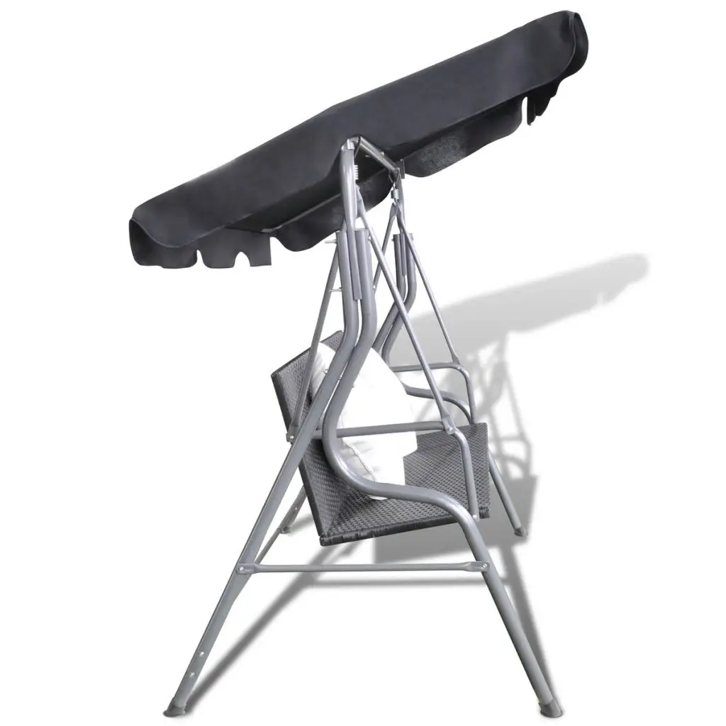 vidaXL Outdoor Hanging Rattan Swing Bench with a Canopy Black