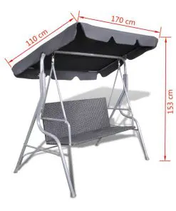 vidaXL Outdoor Hanging Rattan Swing Bench with a Canopy Black