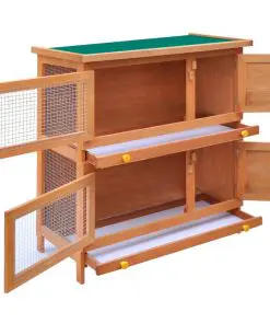 Outdoor Rabbit Hutch Small Animal House Pet Cage 4 Doors Wood