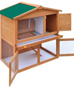 Outdoor Rabbit Hutch Small Animal House Pet Cage 3 Doors Wood