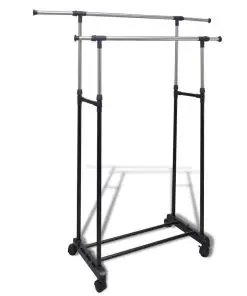 Adjustable Clothes Rack 4 Castors 2 Hanging Rails