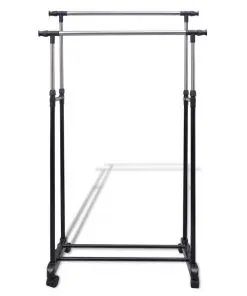 Adjustable Clothes Rack 4 Castors 2 Hanging Rails