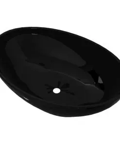 vidaXL Luxury Ceramic Basin Oval-shaped Sink Black 40 x 33 cm