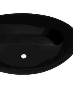 vidaXL Luxury Ceramic Basin Oval-shaped Sink Black 40 x 33 cm