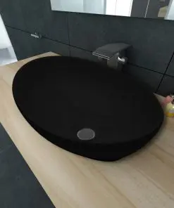 vidaXL Luxury Ceramic Basin Oval-shaped Sink Black 40 x 33 cm