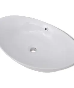 vidaXL Luxury Ceramic Basin Oval with Overflow 59 x 38.5 cm