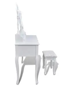 vidaXL Dressing Table with Mirror and Stool 7 Drawers White