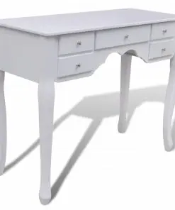 vidaXL Dressing Table with Mirror and Stool 7 Drawers White