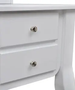 vidaXL Dressing Table with Mirror and Stool 7 Drawers White