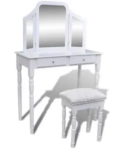 vidaXL Dressing Table with 3-in-1 Mirror and Stool 2 Drawers White