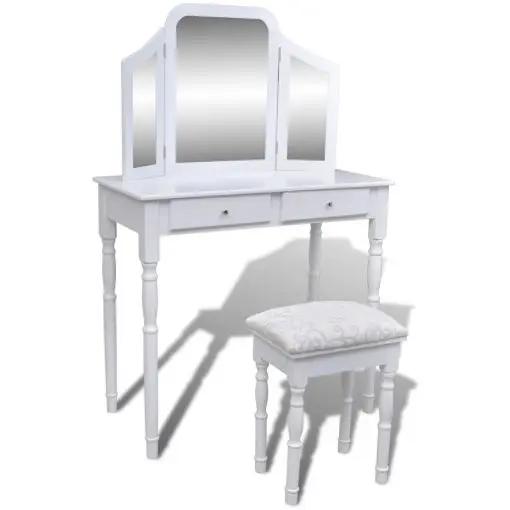 vidaXL Dressing Table with 3-in-1 Mirror and Stool 2 Drawers White