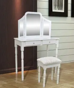 vidaXL Dressing Table with 3-in-1 Mirror and Stool 2 Drawers White