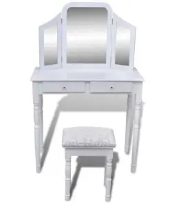 vidaXL Dressing Table with 3-in-1 Mirror and Stool 2 Drawers White