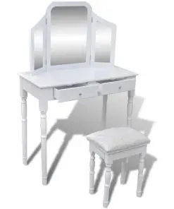 vidaXL Dressing Table with 3-in-1 Mirror and Stool 2 Drawers White