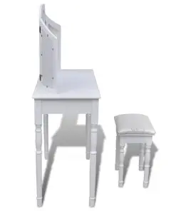 vidaXL Dressing Table with 3-in-1 Mirror and Stool 2 Drawers White