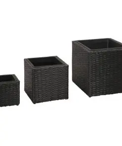 Garden Square Rattan Planter Set 3 pcs Black
