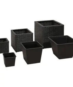 Garden Square Rattan Planter Set 3 pcs Black