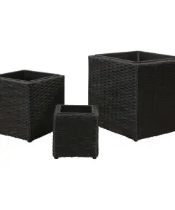 Garden Square Rattan Planter Set 3 pcs Black