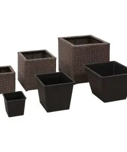 vidaXL Garden Square Planter Set 3 Pieces Rattan Brown