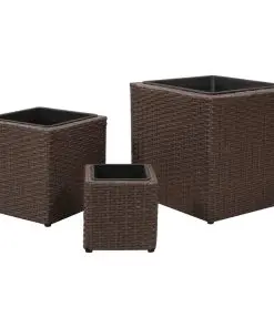 vidaXL Garden Square Planter Set 3 Pieces Rattan Brown
