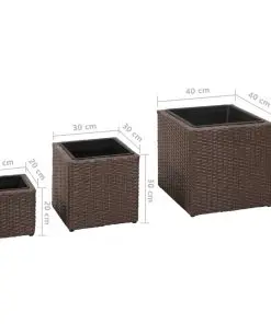 vidaXL Garden Square Planter Set 3 Pieces Rattan Brown