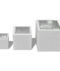 Garden Square Rattan Planter Set 3 pcs White