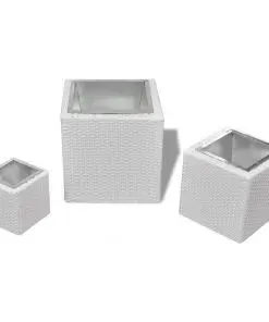 Garden Square Rattan Planter Set 3 pcs White