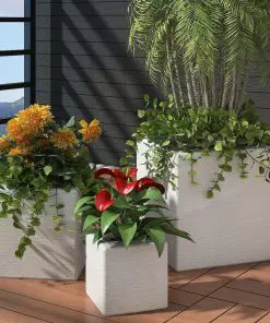 Garden Square Rattan Raised Bed Set 3 pcs White