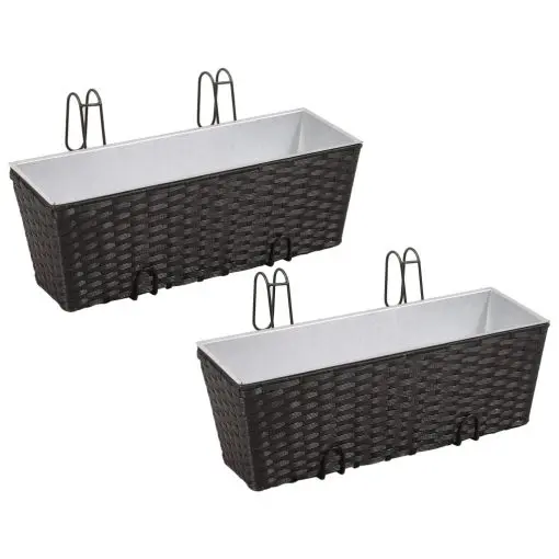 vidaXL Balcony Trapezoid Rattan Planter 2 pcs Black