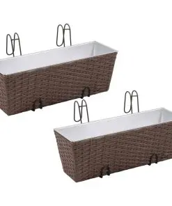 Balcony Trapezoid Rattan Planter Set 50 cm 2 pcs Brown