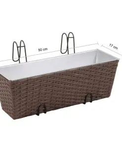 Balcony Trapezoid Rattan Planter Set 50 cm 2 pcs Brown