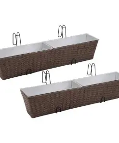 Balcony Trapezoid Rattan Planter Set 80 cm 2 pcs Brown