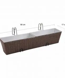 Balcony Trapezoid Rattan Planter Set 80 cm 2 pcs Brown